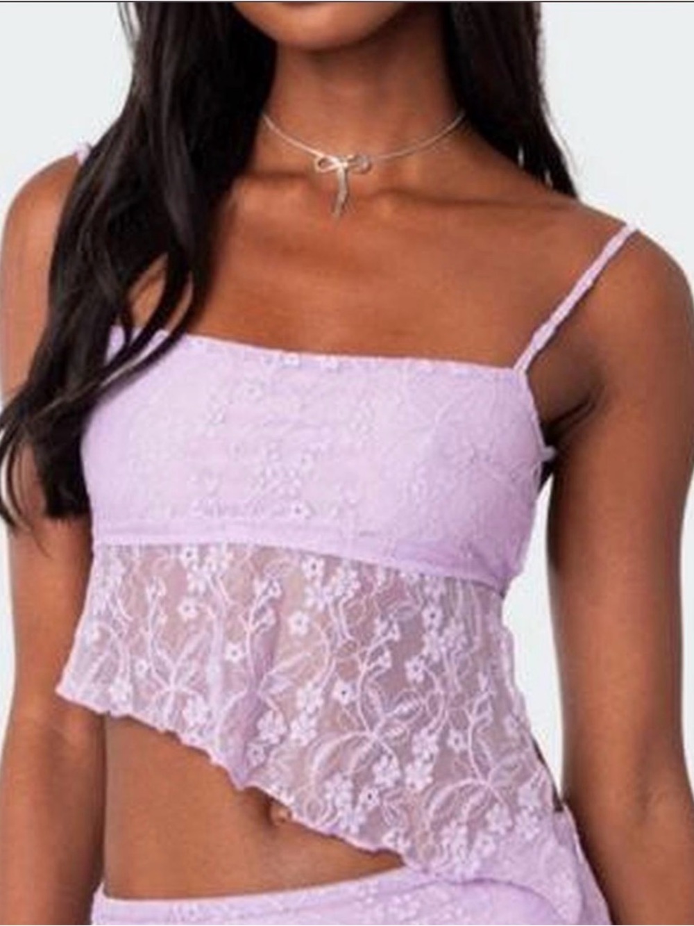 Edikted Lavender Lace Asymmetric Crop Top